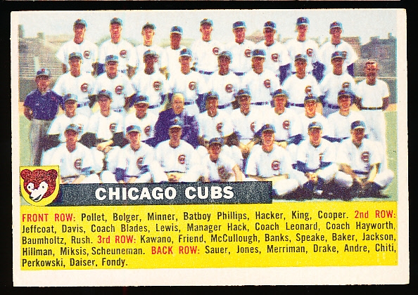 1956 Topps Baseball- #11 Chicago Cubs team- Name Centered- White Back