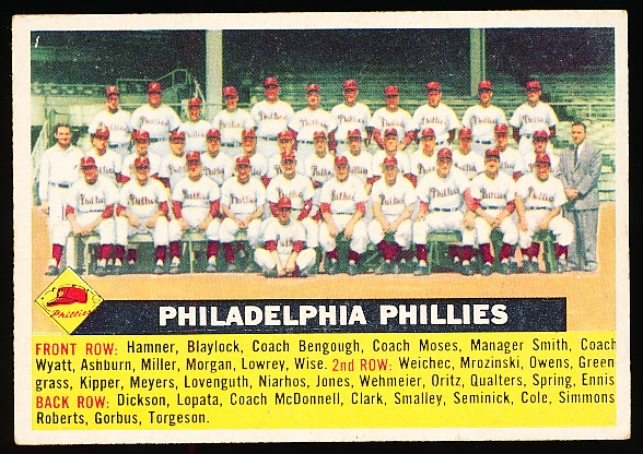 1956 Topps Baseball- #72 Philadelphia Phillies- Name Centered- Gray Back