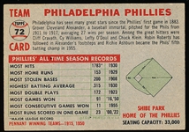 1956 Topps Baseball- #72 Philadelphia Phillies- Name Centered- Gray Back