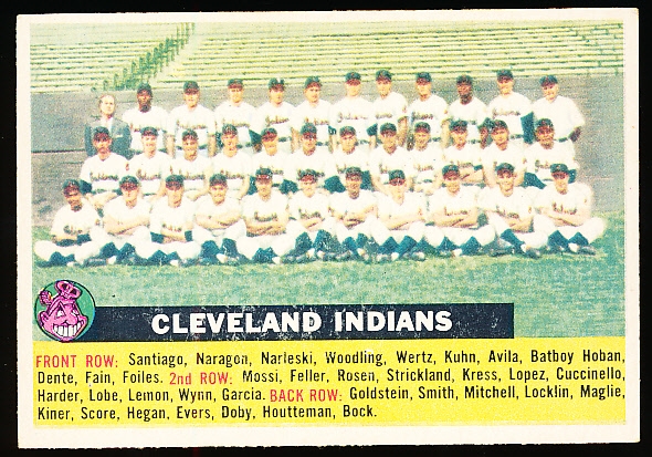 1956 Topps Baseball- #85 Cleveland Indians- Name Centered- White Back