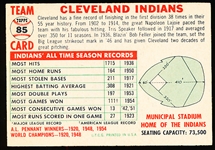 1956 Topps Baseball- #85 Cleveland Indians- Name Centered- White Back