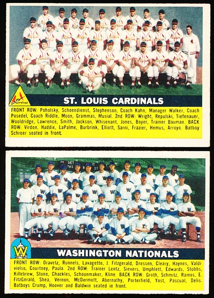 1956 Topps Baseball- 2 Team Cards- Gray Backs