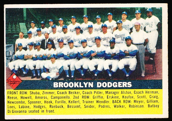 1956 Topps Baseball- #166 Brooklyn Dodgers Team- Gray Back