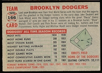 1956 Topps Baseball- #166 Brooklyn Dodgers Team- Gray Back