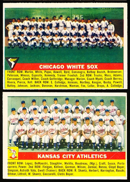 1956 Topps Baseball- 2 Diff Team Cards