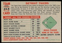 1956 Topps Baseball- #213 Detroit Tigers Team