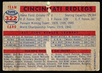 1957 Topps Baseball- #322 Cinc Reds Team