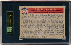 1957 Topps Baseball- #400 Dodgers Sluggers- Furillo/ Hodges/ Campanella/ Snider- SGC 50 (Vg-Ex 4)
