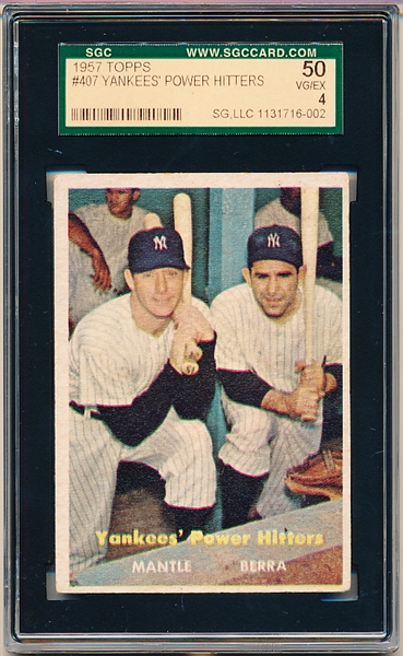 1957 Topps Baseball- #407 Mantle/ Berra- SGC 50 (Vg/Ex 4)