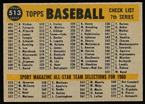 1960 Topps Baseball- #513 Chicago Cubs Team- Hi#