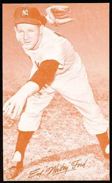 1963 Stat Back Baseball Exhibits- Whitey Ford, Yankees- Red Print Back