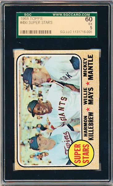 1968 Topps Baseball- #490 SuperStars- Killebrew/ Mays/ Mantle- SGC 60 (Ex 5)
