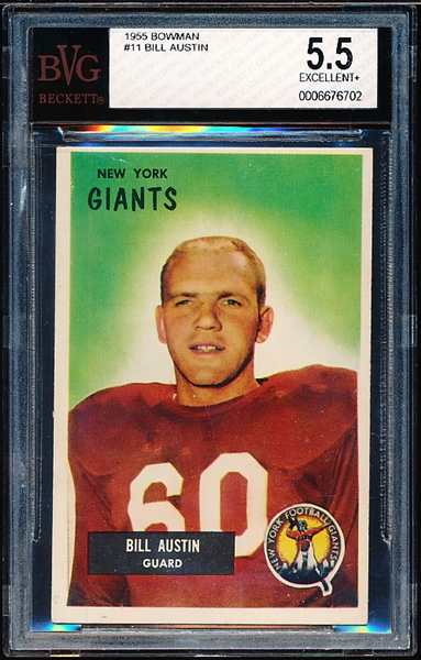 1955 Bowman Football- #11 Bill Austin, Giants- BVG 5.5 (Ex+)