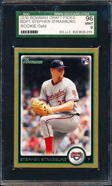 2019 Bowman Draft Picks Baseball- “Gold”- #BDP1 Stephen Strasburg RC, Nationals- SGC Graded 96 (Mint 9)