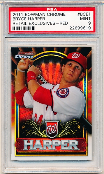 2011 Bowman Chrome Bb- “Retail Exclusive Red”- #BCE1 Bryce Harper, Nationals- PSA Graded MINT 9