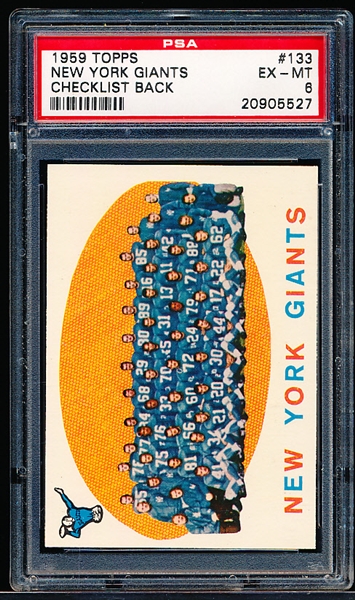 1959 Topps Football- #133 New York Giants- Checklist Back- PSA Ex-Mt 6