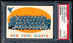 1959 Topps Football- #133 New York Giants- Checklist Back- PSA Ex-Mt 6