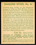 1934-36 Diamond Stars Bb- #61 Billie Werber, Boston Red Sox- 1935 Green Back