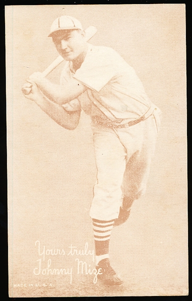 1939-46 Salutation Baseball Exhibit- Yours Truly, Johnny Mize- Made in USA in bottom left corner