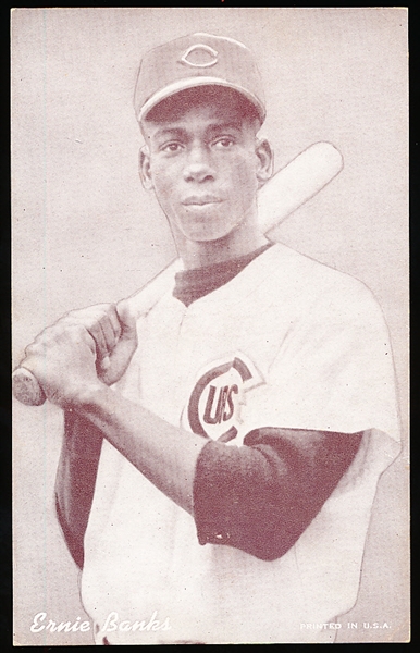 1947-66 Baseball Exhibit- Ernie Banks- Bat on Shoulder- White Signature Version