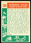 1959 Topps Bb- #200 Warren Giles