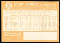 1964 Topps Baseball- #200 Sandy Koufax, Dodgers