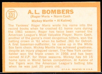 1964 Topps Baseball- #331 A.L. Bombers- Maris/ Cash/ Mantle/ Kaline