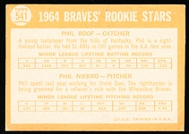 1964 Topps Baseball- #541 Phil Niekro RC- Hi#