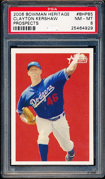 2006 Bowman Heritage Bb- “Prospects”- #BHP85 Clayton Kershaw, Dodgers- PSA Graded NM-MT 8