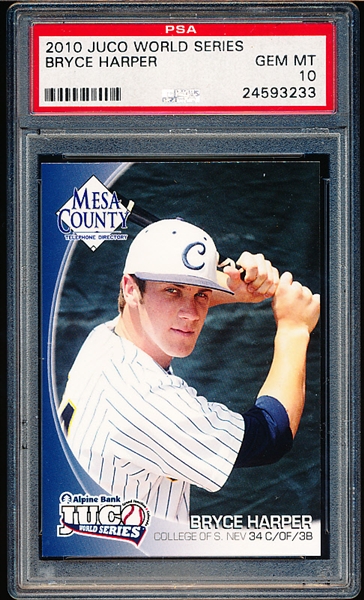 2010 Juco World Series Bb- Bryce Harper, College of South Nevada- PSA Graded GEM MT 10
