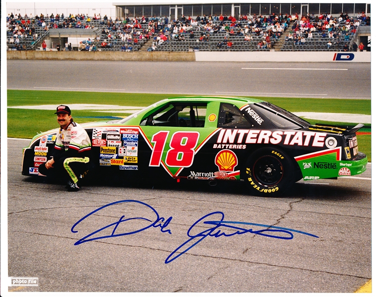 Autographed Dale Jarrett NASCAR #18 Interstate Batteries Car Color 8” x 10” Photo