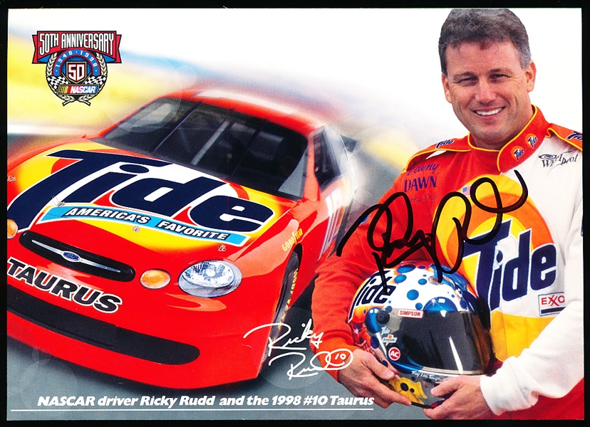 Autographed Ricky Rudd 1998 NASCAR #10 Tide Car Color 5” x 7” Schedule/ Handout