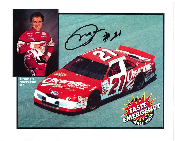 Autographed Morgan Shepherd Busch Series #21 Cheerwine Car Color 8” x 10” Handout