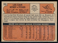 1972 Topps Baseball- #783 Les Cain, Tigers- Hi#