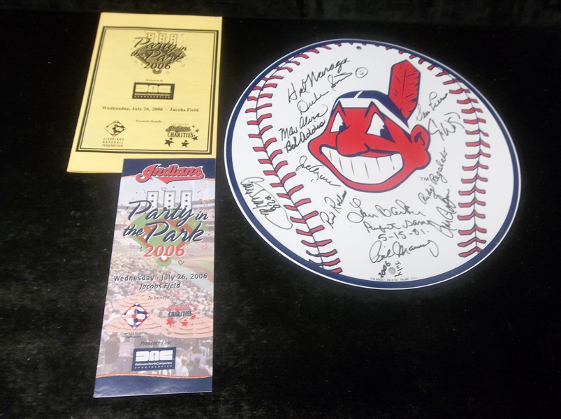July 2006 Autographed Cleveland Indians 12” Diamater Metal Logo Sign- Signed by 13 Former Players