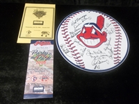 July 2006 Autographed Cleveland Indians 12” Diamater Metal Logo Sign- Signed by 13 Former Players