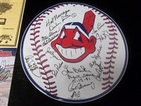 July 2006 Autographed Cleveland Indians 12” Diamater Metal Logo Sign- Signed by 13 Former Players