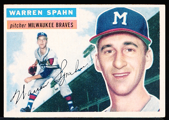 1956 Topps Bb- #10 Warren Spahn, Braves- White Back