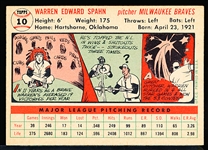 1956 Topps Bb- #10 Warren Spahn, Braves- White Back