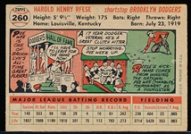 1956 Topps Bb- #260 Pee Wee Reese, Brooklyn Dodgers
