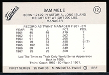 Autographed 1978 BRF Minnesota Twins MLB #12 Sam Mele