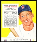 1955 Red Man Tobacco Bb with Tab- AL #19 Jackie Jensen, Boston Red Sox