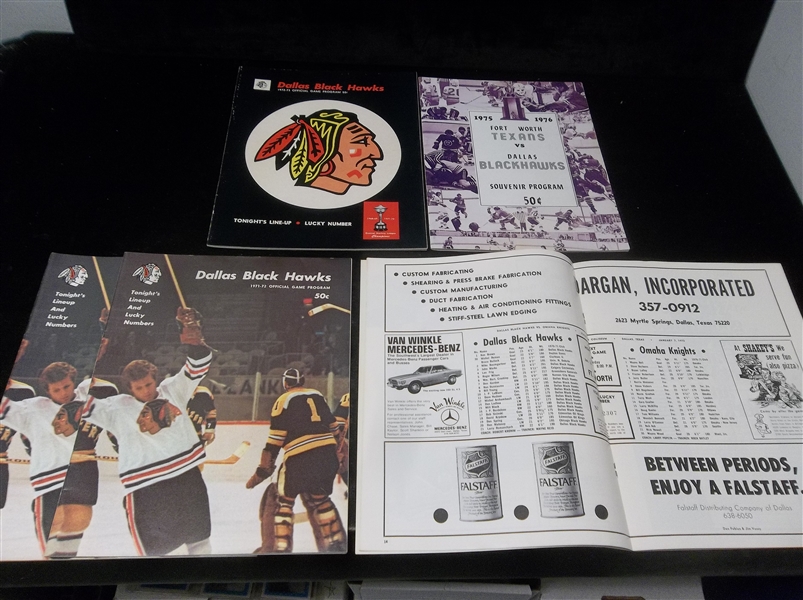 1971-72 thru 1975-76 Dallas Black Hawks CHL Hockey Programs- 5 Asst.