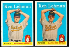1958 Topps Bb- #141 Ken Lehman- 2 Cards- Unusual Print Variation Back