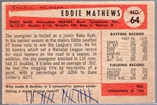 1954 Bowman Baseball- #64 Eddie Mathews, Braves