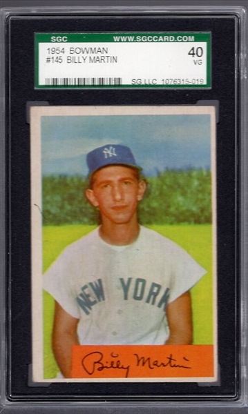 1954 Bowman Baseball- #145 Billy Martin, Yankees- SGC 40 (Vg)