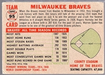 1956 Topps Bb- #95 Milwaukee Braves- Name Centered- Gray Back