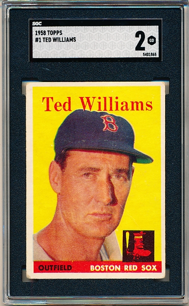 1958 Topps Baseball- #1 Ted Williams, Boston Red Sox- SGC 2 (Good)