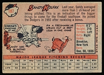 1958 Topps Baseball- #187 Sandy Koufax, Dodgers
