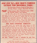 1953 Red Man Tobacco Bb with Tab- NL #4 Joe Black, Brooklyn Dodgers- March expiration back.